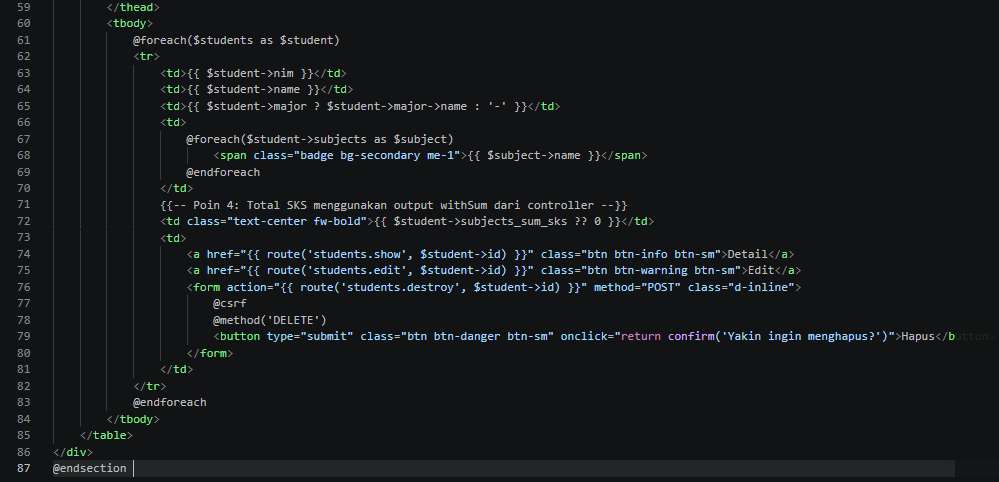 Kode index.blade.php untuk latihan bagian kedua